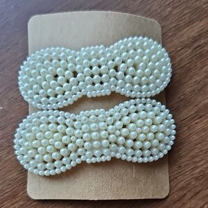 New Elegant Cream Pearl Hair Clips Barrette Wedding Fancy Bows